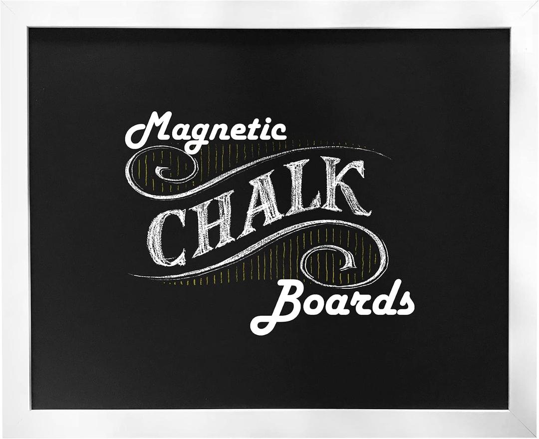 Loddie Doddie Magnetic Chalkboard - 18 x 22 in, White Frame, Wall Mount - Stain-Resistant Easy-Erase Magnetic Board - Photo & Note Display Magnet Board - Creative Fun Chalkboard for Kids