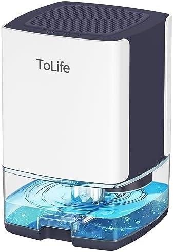 ToLife Dehumidifiers for Home 30 OZ Water Tank with Auto-Off 500 sq.ft Portable Small Dehumidifier for Bathroom Bedroom RV Closet Room 7 Colors LED Light, White & Blue