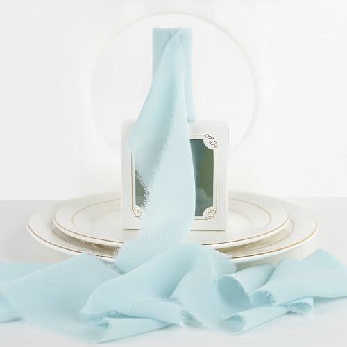Pack of 2, MEEDEE Aqua Chiffon Ribbon - 3 Inch Fringe, Blue Chiffon Silk, Frayed Edge, Wide Ribbons for Crafts, Flower Bouquets, Wedding Favors - 2 Rolls (10 Yards)