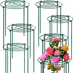 8 Sets Peony Support Cage,14"Diax32"High Heavy Duty Metal Plant Support,Grow Through Hoops Grids with 4 Thickened 5mm Legs,Strong Support Brace for Heavy Blossoms,Flower Support Ring for Peonies,Rose