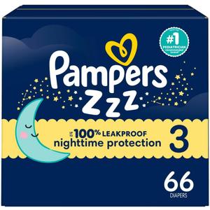 Pampers Overnight Diapers - Swaddlers Overnights - Size 3, 66 Count, Disposable Baby Diaper, Night Time Leak and Skin Protection