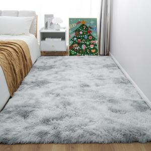 4x6 Light Grey Fluffy Shag Area Rug for Bedroom, Ultra Soft Fuzzy Plush Washable Carpet for Living Room, Modern Cozy Non Skid Furry Shaggy Rug for Kids Baby Boys Nursery Dorm,Tie-Dye Gray (6' x 4' (Rectangular), Tie-dyed Light Grey)