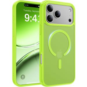 Magnetic for iPhone 17 Pro Case, [Anti-Slip] [Military-Grade Drop Protection] [Camera Protection] Skin-Friendly Slim Matte Shockproof Protective for iPhone 17 Pro Phone Case, Fluorescent Green