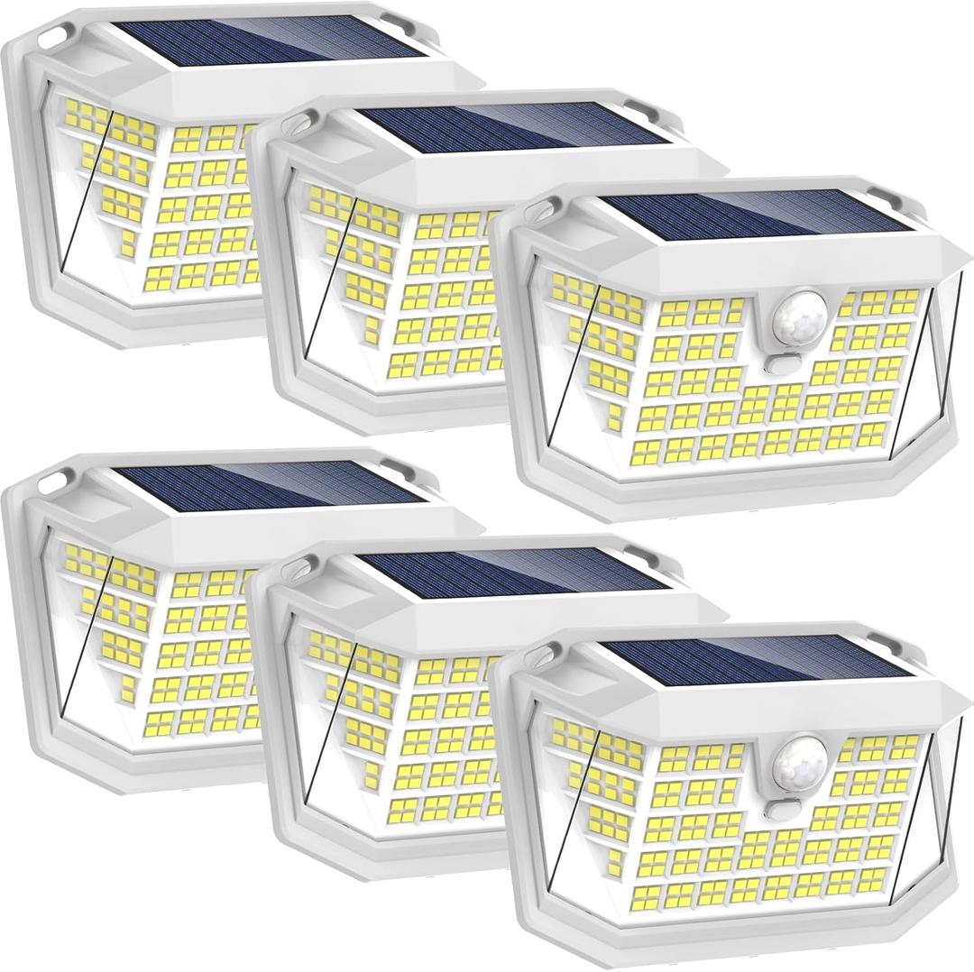 LANSOW Solar Motion Lights Outdoor 6 Pack, 188 LED/3 Modes, Motion Sensor Outdoor Lights, IP65 Waterproof 270 Lighting, Solar Powered Security Flood for Outside Yard Garden Wall(White)