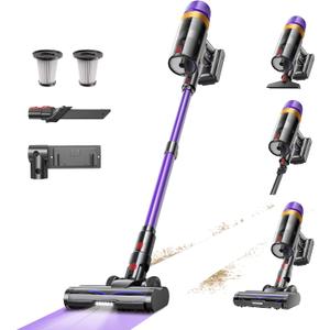 Cordless Vacuum Cleaner, 580W 50Kpa Suction, 70Mins Runtime, Self-Standing Stick Vacuum with LED Display, V-Shape Anti-Tangle Brush for Hard Floor Carpets Pet Hair