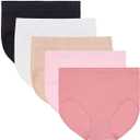 Carole Hochman Women's Underwear Silky Soft Seamless Full Coverage Modern Brief Panties 5 Pack Multipack Regular & Plus Sizes (X-Large, Black/Pink)