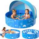 Kiddie Pool with Canopy, 48" Foldable Kids Baby Pool for Toddlers, Portable Small Swimming Pool Hard Plastic with Shade & Carry Bag for Beach Backyard Water Play