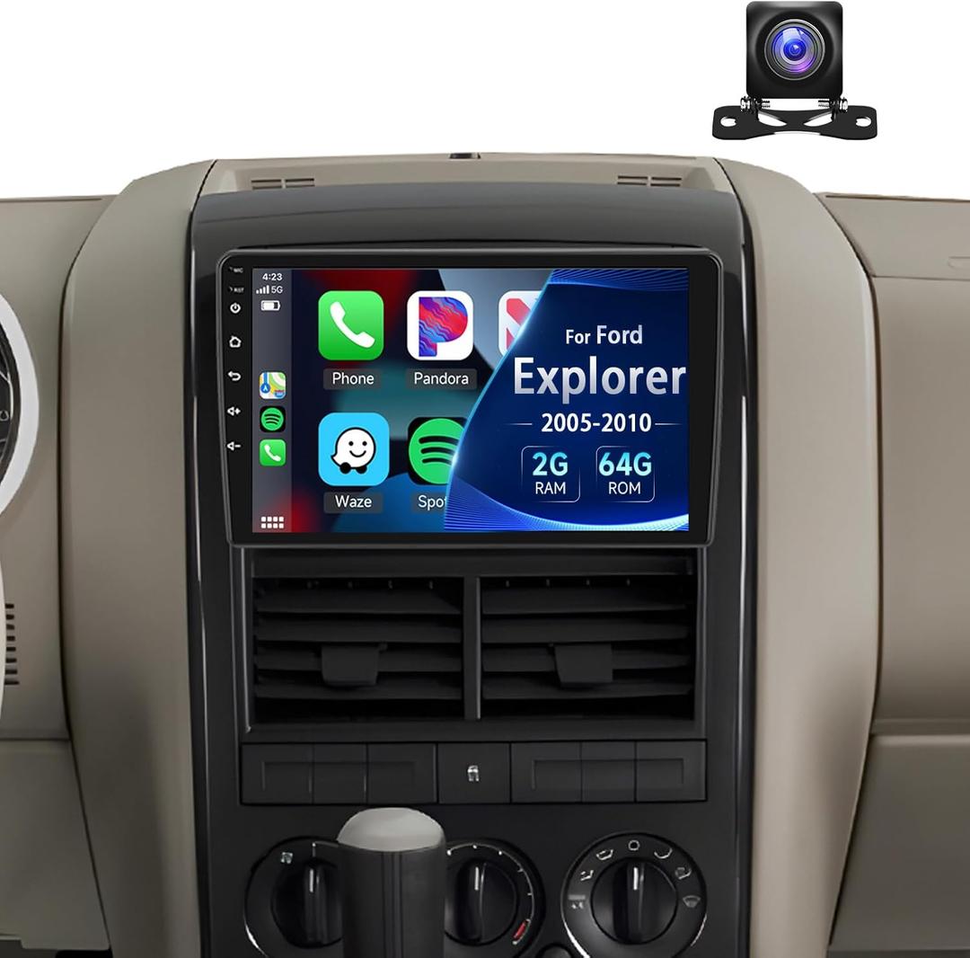 2+64G- for Ford Explorer 2005-2010 Car Radio with Wireless Carplay/Android Auto,Android Car Stereo 10.1 Inch Touch Screen GPS Navigation WiFi Bluetooth FM/RDS Mirror Link SWC Backup Camera