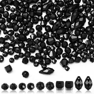 Kigeli 1280 Pcs Glass Beads Bulk Assorted Crystal Beads for Jewelry Making Faceted Teardrop Rondelle Briolette for Adult DIY Crafts Necklace Wristband Earring Kit(Black)