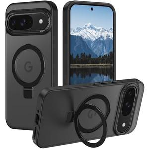 Casehas for Google Pixel 9/Pixel 9 Pro Case with Magnetic Invisible Stand [Military Drop Protection] [Compatible with MagSafe] Shockproof Slim Translucent Matte Anti-Slip, Black