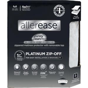 AllerEase Platinum Zip-Off Top Waterproof Mattress Protector Full Size 360 Degree Zipper Allergen Barrier Temperature Balancing Luxurious Plush Top Separately Machine Washable Mattress Cover (White)
