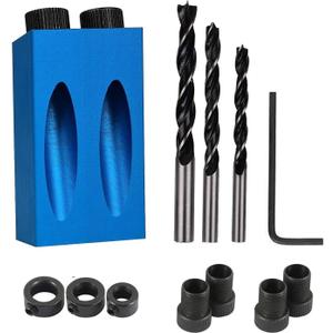 Pocket Hole Jig 14Pcs Kit - Woodwork Guides Joint Angle Tool Carpentry Locator - 15 Woodworking Inclined Hole Fixture 6/8/10mm Drill Bits Dowel Screw Drill Jig Joinery Kit Carpenters