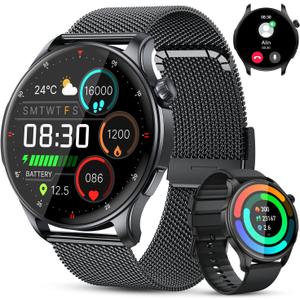 Smart Watch for Men Women Fitness: Make Answer Call Running Digital Men's Watches Waterproof Smartwatch Android Phone iPhone Samsung Compatible Step Pedometer Tracker Heart Rate Sleep SpO2 Monitor (Black)