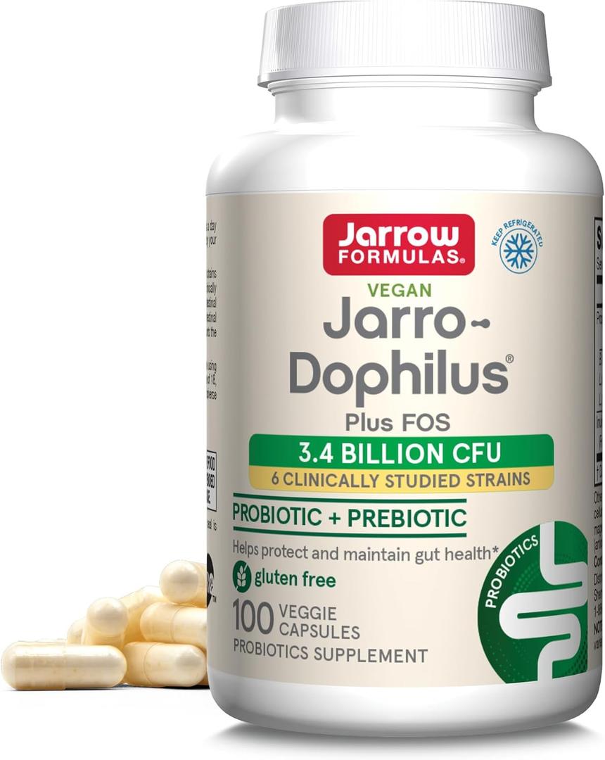 Jarrow Formulas Jarro-Dophilus + FOS - 3.4 Billion Organisms Per Serving - 100 Veggie Caps - Prebiotic & Probiotic - Nutritional Support to Beneficial Bacteria - Up to 100 Servings, BB 09/24