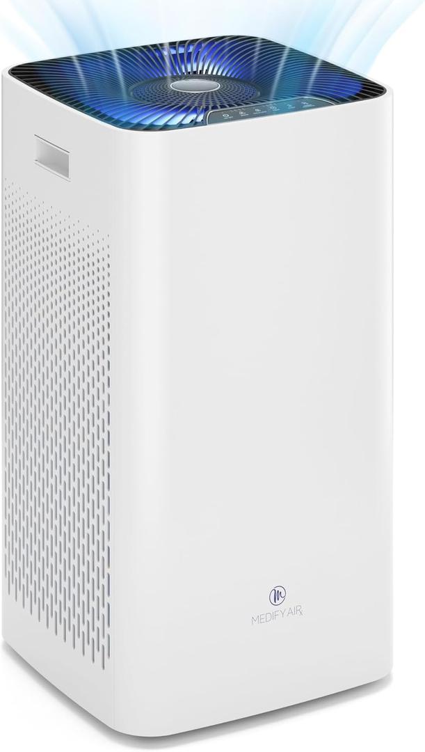 Medify MA-112 UV Light Air Purifier with True HEPA H14 Filter | 4,455 ft Coverage in 1hr for Wildfires Smoke, Odors, Pollen, Pets | Removal to 0.1 Microns | White, 1-Pack