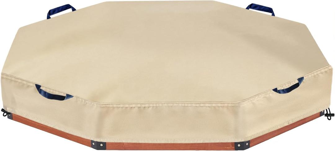 DUSTYPROTE Octagon Sandboxes Cover 420D Heavy Duty Children's Sandbox Protection, Outdoor Garden Outdoor Octagon Sand Box Cover (Khaki + Blue Handle 84" X 78" X 9") DUSTYPROTE Octagon Sandboxes Cover 420D Heavy Duty Children's Sandbox Protection, Outdoor Garden Outdoor Octagon Sand Box Cover (Khaki + Blue Handle 84" X 78" X 9")