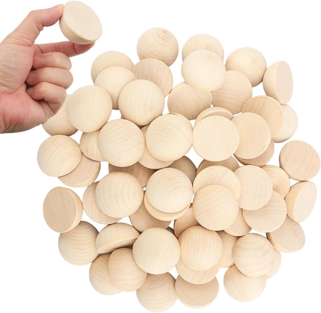 90 PCS 2 Inch Half Wood Balls, Split Wood Balls, Unfinished Natural Half Wooden Ball, 2 Inch Round Split Wooden Beads for DIY Crafts, Jewelry, and Home Decor