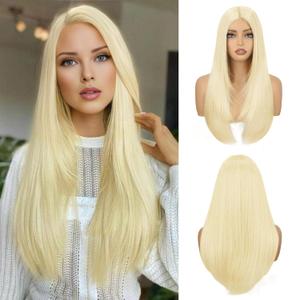 Blonde Lace Front Wig for Women Pre-Plucked Pre Cut Glueless Long Straight Layered Synthetic Ready to Wear Wig 4x6 HD Lace for Girls Party Cosplay and Daily Use 26 Inch