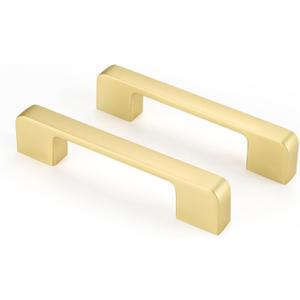 Rergy 10 Pack Golden Cabinet Handles Brushed Brass Cabinet Pulls - 4inch Kitchen Drawer Pulls Modern Dresser Drawer Hardware Zinc Alloy Pulls for Kitchen, Livingroom, Bathroom