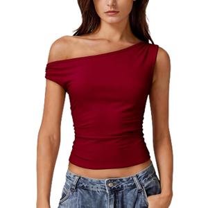 Women Off Shoulder Tops Sleeveless Shirts Y2K Going Out Crop Tank Top Red (Red, M)