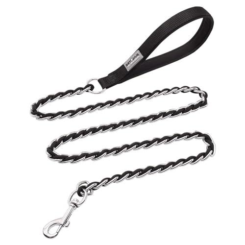 3 Pcs Chain Dog Leash Chew Proof Metal Leash for Medium Large Dogs, Chain Link Dog Anti Chew 5.2FT / 4FT Strong Anti Bite Comfortable Soft Padded Handle (Black, 5FT(80-150lb))