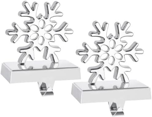 Hxezoc 2 Pack 3D Snowflake Christmas Stocking Holders Silver Metal Mantel Stocking Hangers for Christmas Decorations Christmas Holiday Supplies