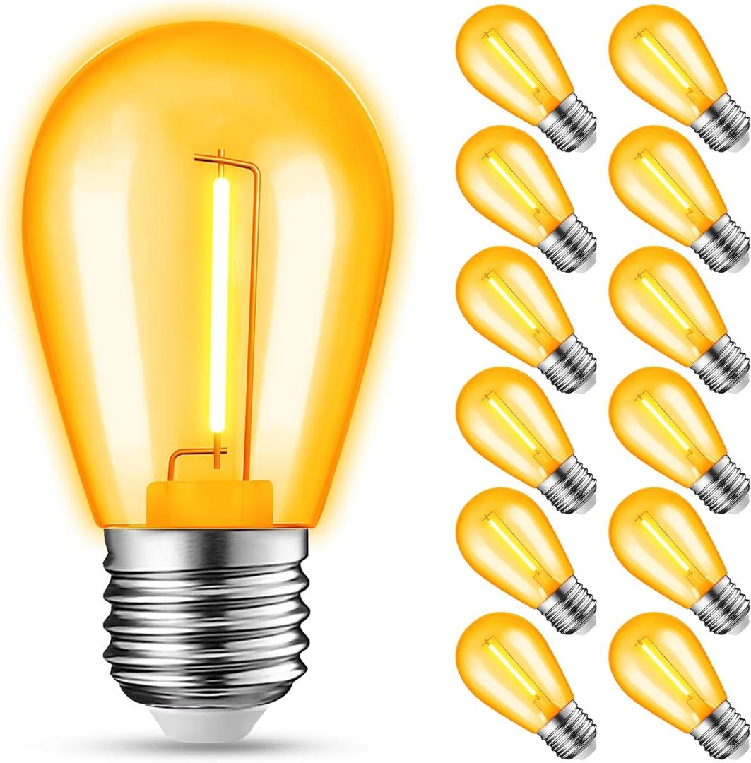 12-Pack Orange String Light Bulbs, Patio String Light Replacement Bulbs for Outdoor Indoor, 1W E26 Base S14 LED Colored Light Bulbs for Christmas Halloween,Holiday,Home Decor