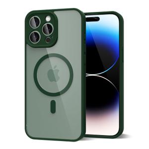 oakxco for iPhone 16 Pro Clear Case Magnetic Compatible with Magsafe, Girly Cute Slim Thin Mag Safe Phone Case for Women, Transparent Hard Shell Plastic & Silicone Bumper Camera Cover, Dark Green