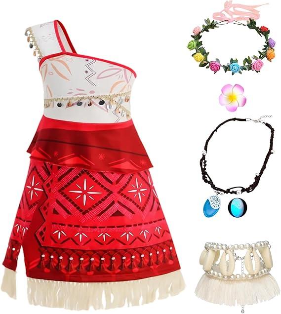 Girls Princess Dress Up Ocean Adventure Costumes Birthday Party Outfit Halloween Costumes with Accessories 3-14Y, Red