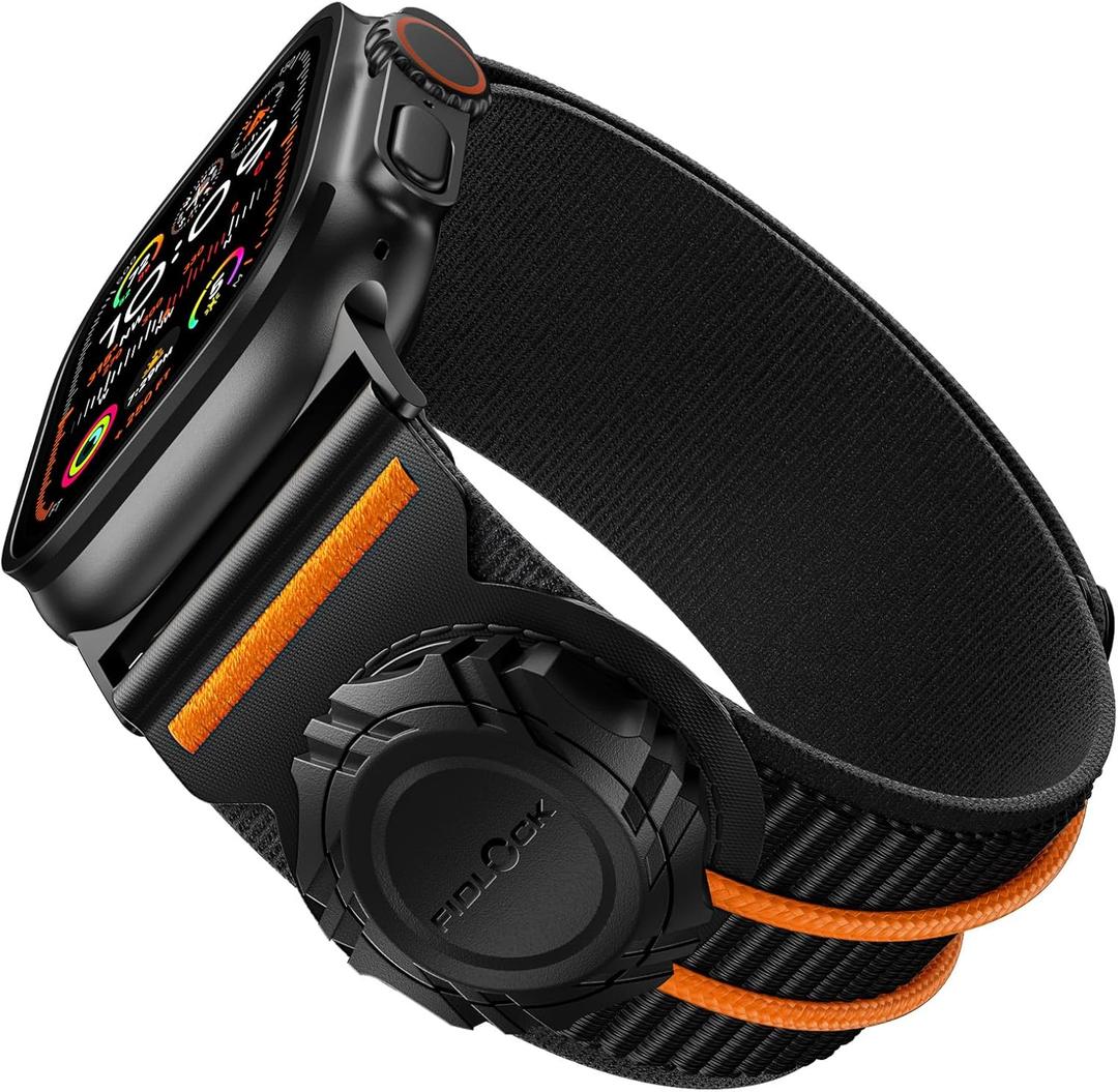 Bandletic Compatible with Apple Watch Ultra Band Men, Wide Soft Stretchy Strap with Fidlock Magnetic Winch Buckle for iWatch 49mm(Ultra 3/2/1),46mm(11/10),45mm(9/8/7),44mm(SE3/SE2/SE/6/5/4),42mm(3/2/1) (Black)