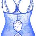 Women Sexy Lingerie Nightwear - One-Piece Bodysuit Nightie Plus Size, Black (Blue, XL)