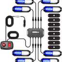 WINECO 8PCS LED Strobe Lights 12V Sync Feature Blue White 12LED Emergency Hazard Warning Lights with Strobe Controller for Trucks Vehicles ATV RV Cars Van