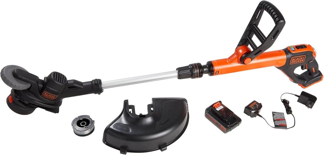 BLACK+DECKER 20V MAX Cordless String Trimmer and Edger with Spool, Battery and Charger Included, 2 Speed, 12 Inch (LST522)