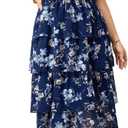 SCOMCHIC Womens Plus Size Maxi Dress Wedding Guest Tiered Long Dresses | Puff Short Sleeve Floral Dress, Elegant Cocktail Dress, Evening Party Dress, Formal Dresses, Summer Dresses, Dress with Slit (Blue, L)