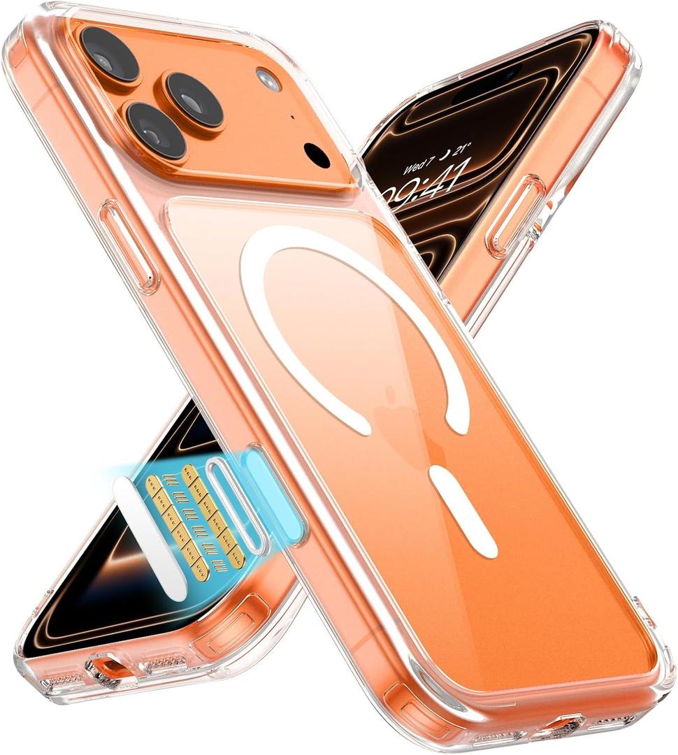 Magnetic Shockproof for iPhone 17 Pro Case, [Not-Yellowing] [4X Military-Grade Protection] [Compatible with MagSafe] Transparent Case for iPhone 17 Pro Anti-Scratch Guardian 6.3", Clear