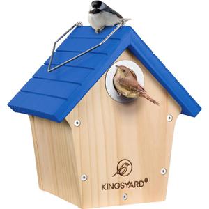 Kingsyard Wooden Wren House with Predator Guard, Bird Nesting for Outdoor, Garden Patio Nest Box Birdhouse for Wild Bird Watching, Royal Blue