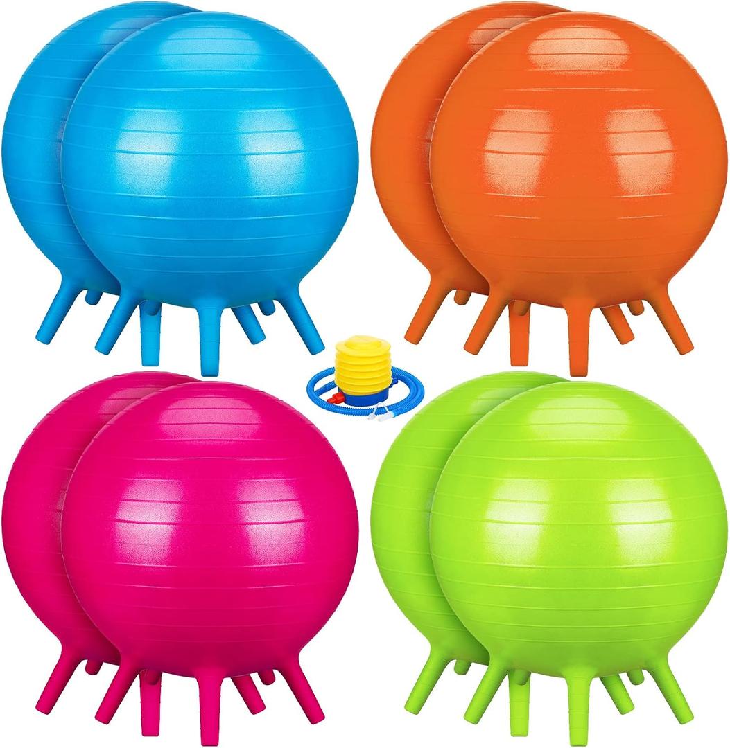 8 Pack Chair Ball with Feet for Kids Classroom Seating Ball Yoga Ball Chair Flexible Balance Chair for School Students Alternative Seating Includes Air Pump (Rose Red, Green, Orange, Blue, 20 Inch)