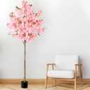 OUSHENG Artificial Cherry Blossom Tree, Fake Plants Indoor Decor, Faux Pink Sakura Flowers for Living Room Home House Entryway Bedroom Office Inside Decorations, 6FT