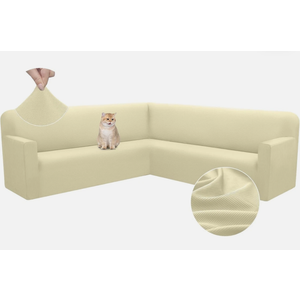 Arfntevss Corner Sectional Couch Covers L Shape Sofa Cover Extra Large Magic Stretch Couch Cover Soft Feature Jacquard Design Furniture Protector U Shaped Sofa Slipcovers (Light Beige, X-Large)