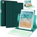 Keyboard Case for iPad 9.7 inch 5th 6th Generation,iPad Air 2 360 Rotatable Keyboard Case with Pencil Holder(2018/2017/2014),7 Color Backlit Removable Bluetooth Keyboard Smart Folio Cover(Teal)