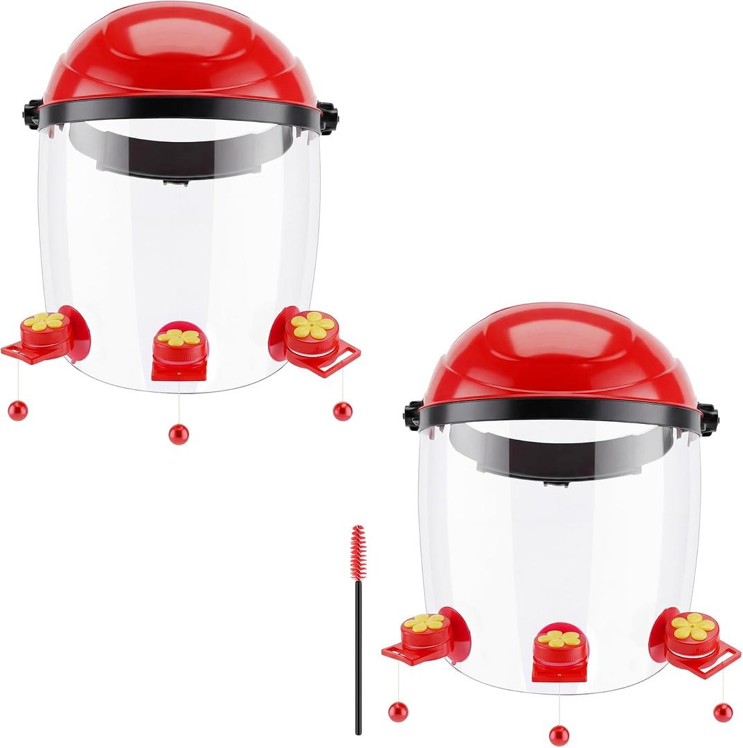 Saillong 2 Pack Upgraded Hummingbird Feeder Helmet, Wearable Hummingbird Mask Feeders Hat with 6 Feeding Ports & Round Nectar Box, Adjustable Bird Feeder Hat for Garden Patio Outside Outdoor Yard