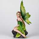 Fipcnbs Fantasy Forest Green Fairy Figurine - Gradient Leaf Wings Elf Statue, Hand-Painted Resin Decor for Natural Garden, Desk & Shelf (15.5cm) Green/Pink