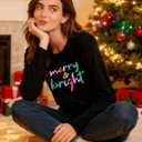 Christmas Shirts for Women Retro Pink Santa Vintage Cute Christmas Tree and Bow Graphic Xmas Vacation Tees Top (Black, L)