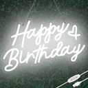 Happy Birthday Neon Sign for Party and Wall Decor,15 * 9 inch White Led Neon Light Signs with USB and Dimmer Switch,Happy Birthday Sign for Backdrop