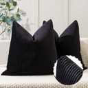 YCOLL Black Pillow Covers 20x20 Set of 2 Velvet Striped Pattern - Soft Throw Pillows for Home Decor, Luxury Decorative Pillow Covers for Couch, Bed,Living Room