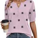 Zeagoo Women's Short Sleeve Sweater 2026 Spring Summer Tops Lightweight Casual V Neck Sweaters Dressy Work Blouses Clothes (Purple, M)