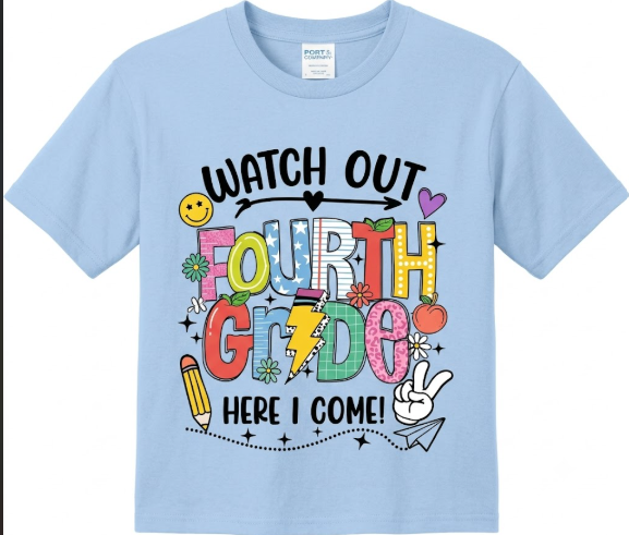 Watch Out Fourth Grade Shirt Kids Graduation Gift T-Shirt (Blue, L)