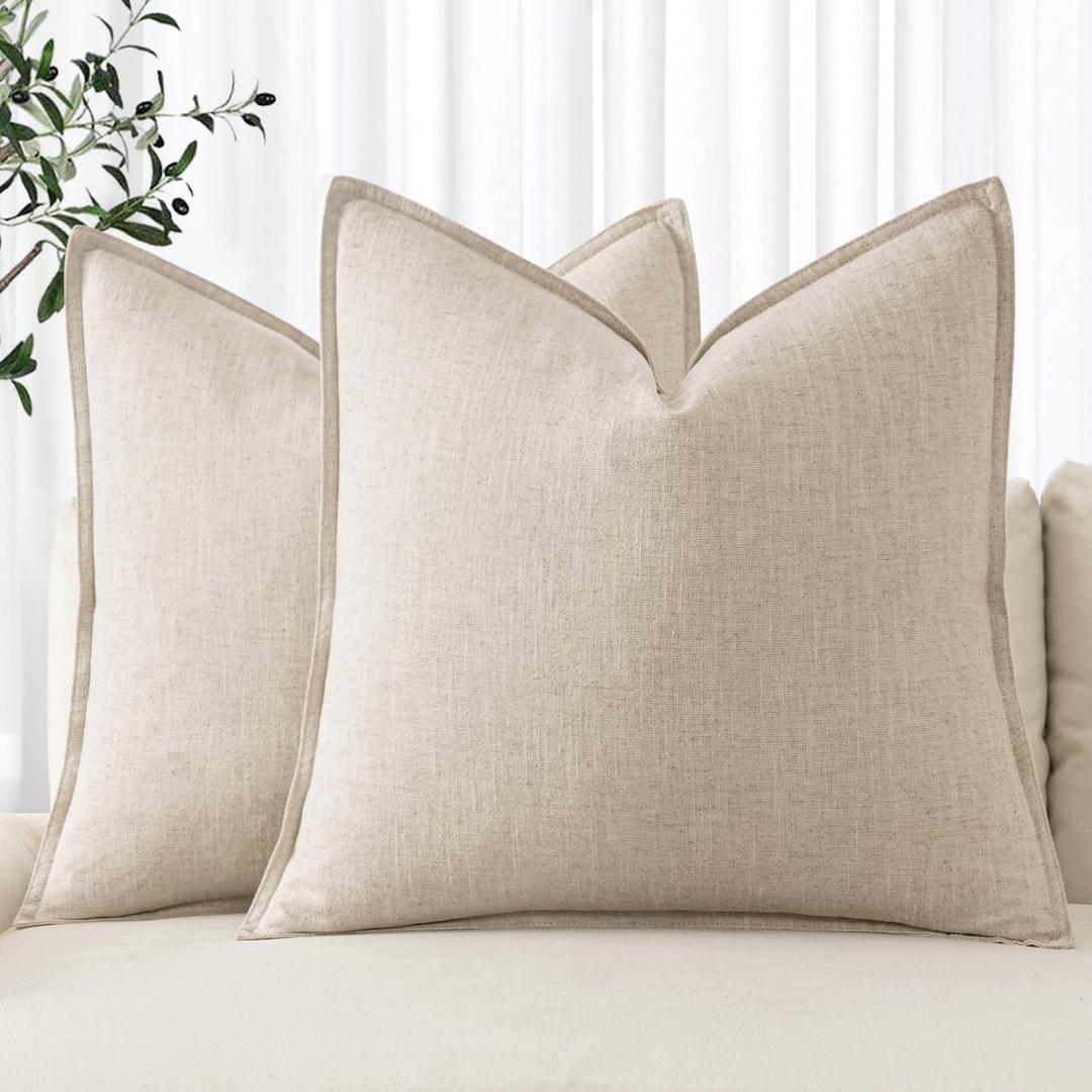 MIULEE Decorative Linen Euro Sham Pillow Covers 26x26 Natural Beige Boho Farmhouse Neutral Couch Throw Pillows for Bed Pack of 2 Accent Modern Pillowcase Sofa Living Room Home Decor