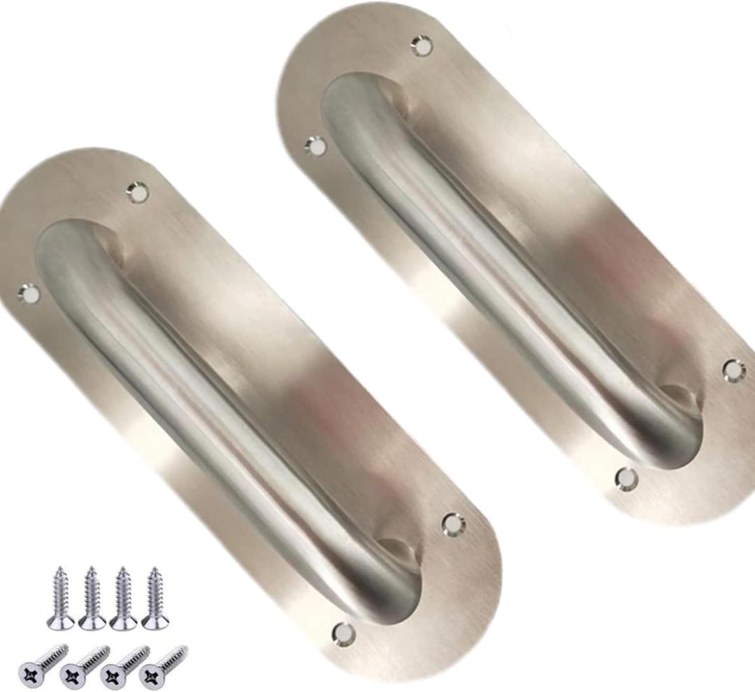 2-Piece Set of 8-inch Stainless Steel Sliding Door Handles, Garage Door/fire Door/Warehouse Door Handles with Installation Screws (Oval Silver, 200x65mm)