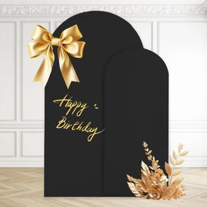 WEERRW Black Arch Backdrop Cover Set of 2 Spandex Fitted Round Top Chiara Backdrop Stand Stretchy Wedding Covering for Event Birthday Party Banquet Decoration (6FT, 7.2FT)